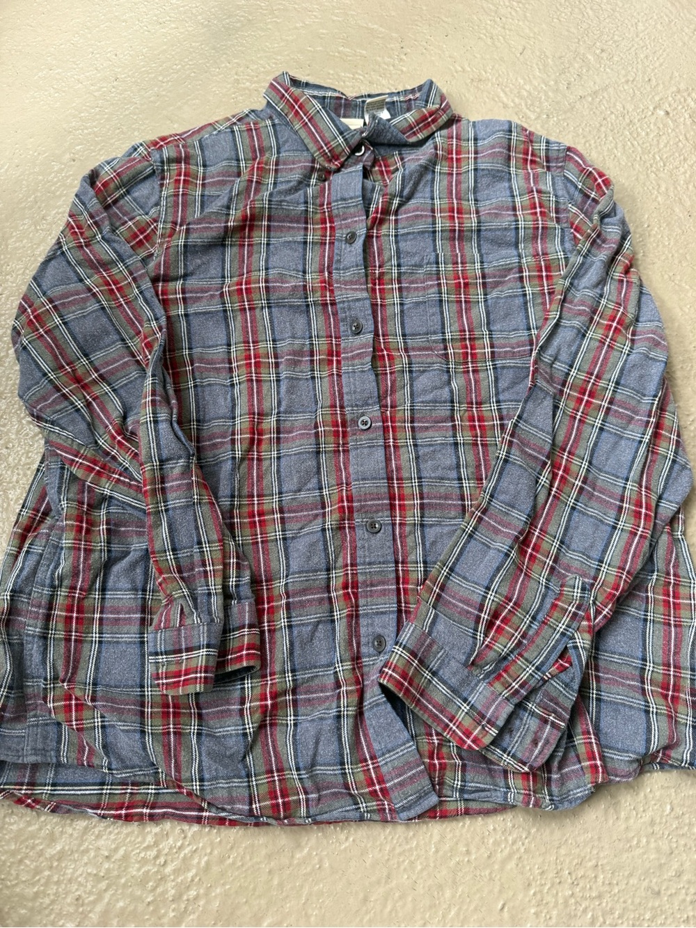L.L. Bean Men's Plaid Button-Down Shirt - Gray, Red, White
